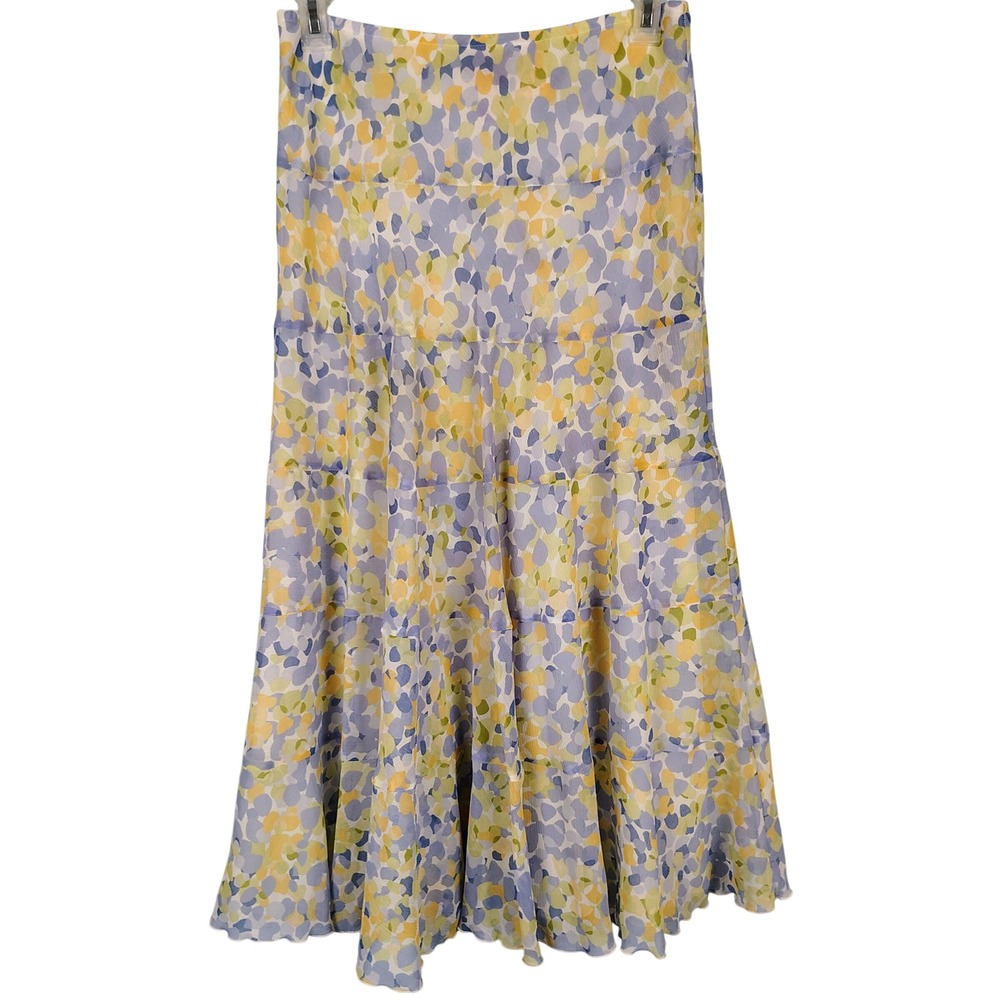 Ruby Rd Womens SZ 10 Tiered Maxi Skirt Multicolor Abstract Cottagecore Boho